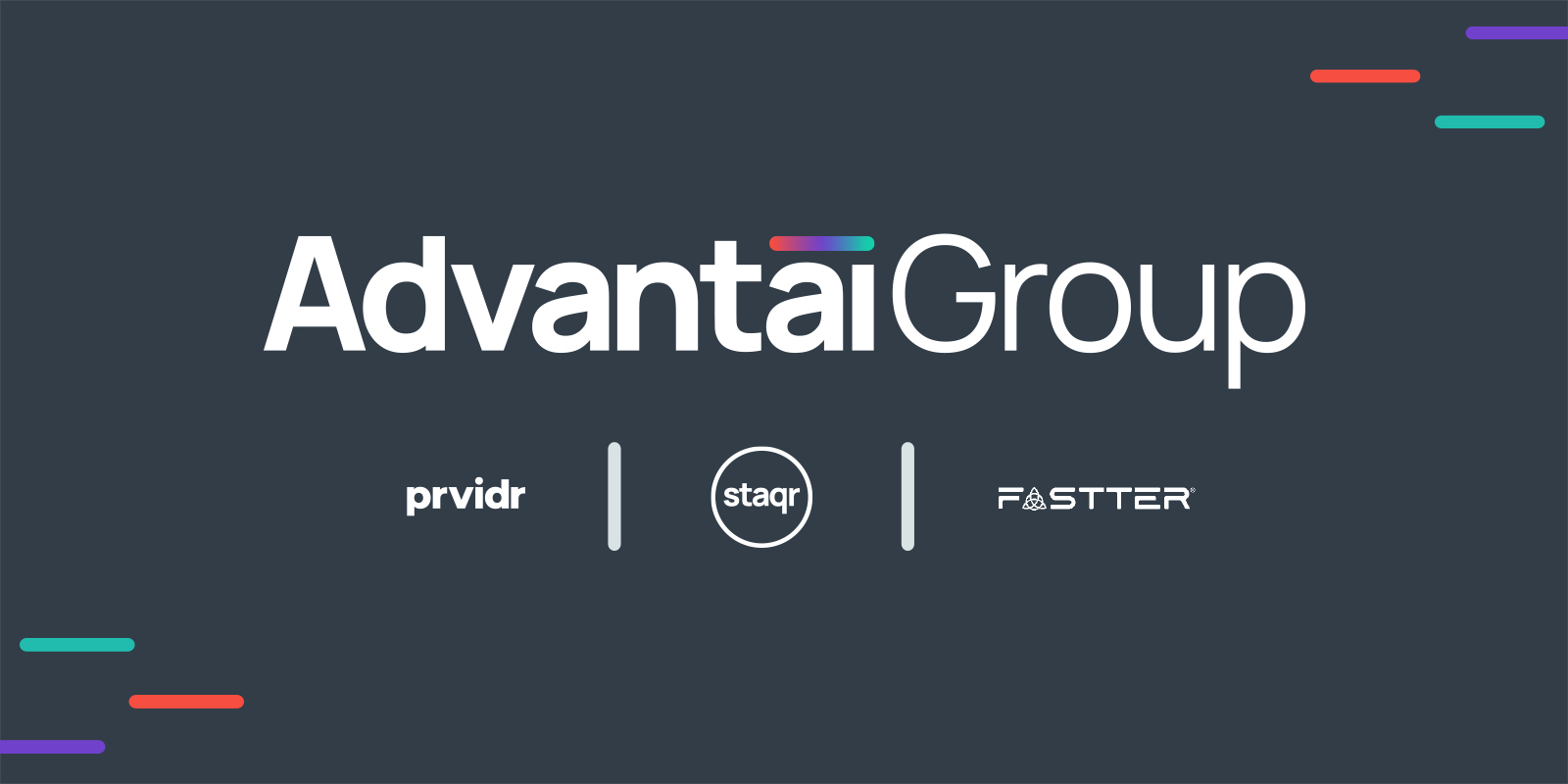 Advantai Group logo lockup with the group brand logos (Prvidr, Staqr and Fastter) beneath.